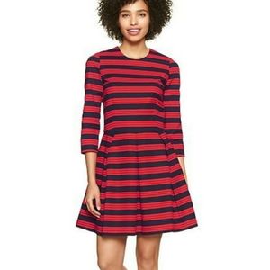 Gap navy and red stripped pleated dress